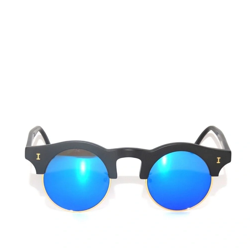 Illesteva Corsica 03 45 Matte Black Blue Mirror Sunglasses - Picture 2 of 5
